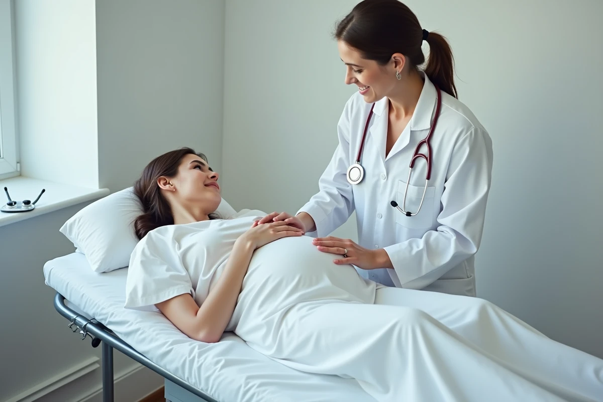 Médecin examinant une femme enceinte souffrant de douleur à la côte flottante lors d'une consultation
