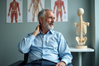 Homme d'âge moyen en consultation médicale pour douleurs au dos