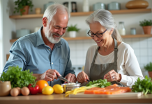 Couple senior préparant un repas riche en vitamine B12