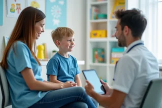 Jeune garçon avec sa mère dans une clinique pédiatrique