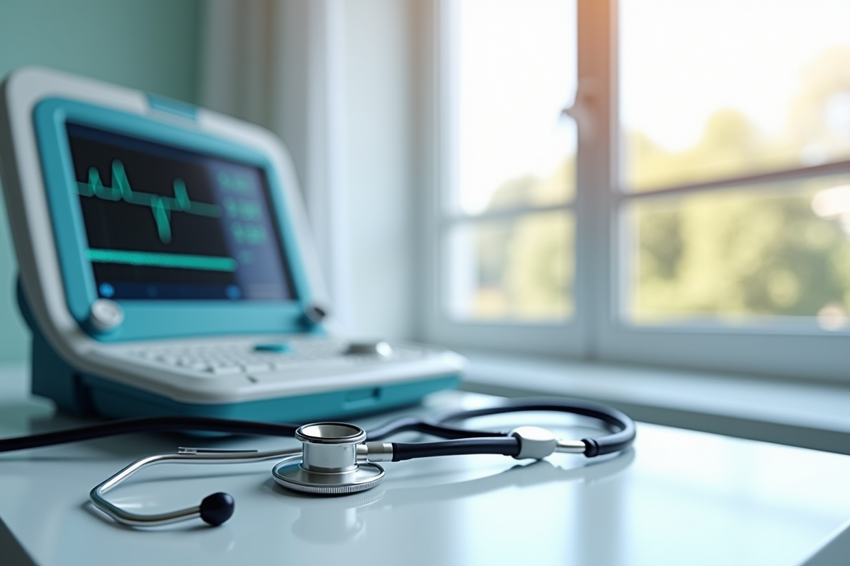 Equipement medical pour tests cardiaques sur une table