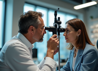 Comment les opticiens peuvent-ils aider votre vision ? Opticien examinant un client lors d'un test oculaire lumineux