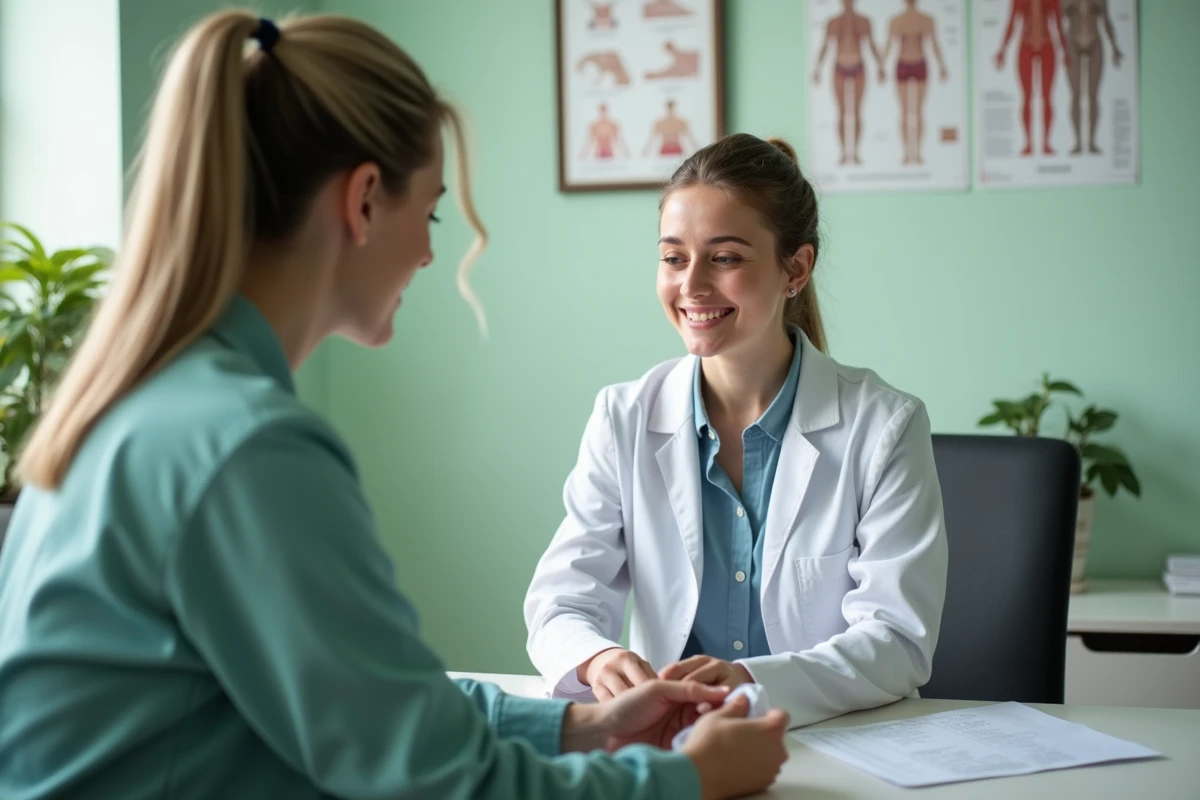 Jeune femme en consultation dans un centre medical lumineux