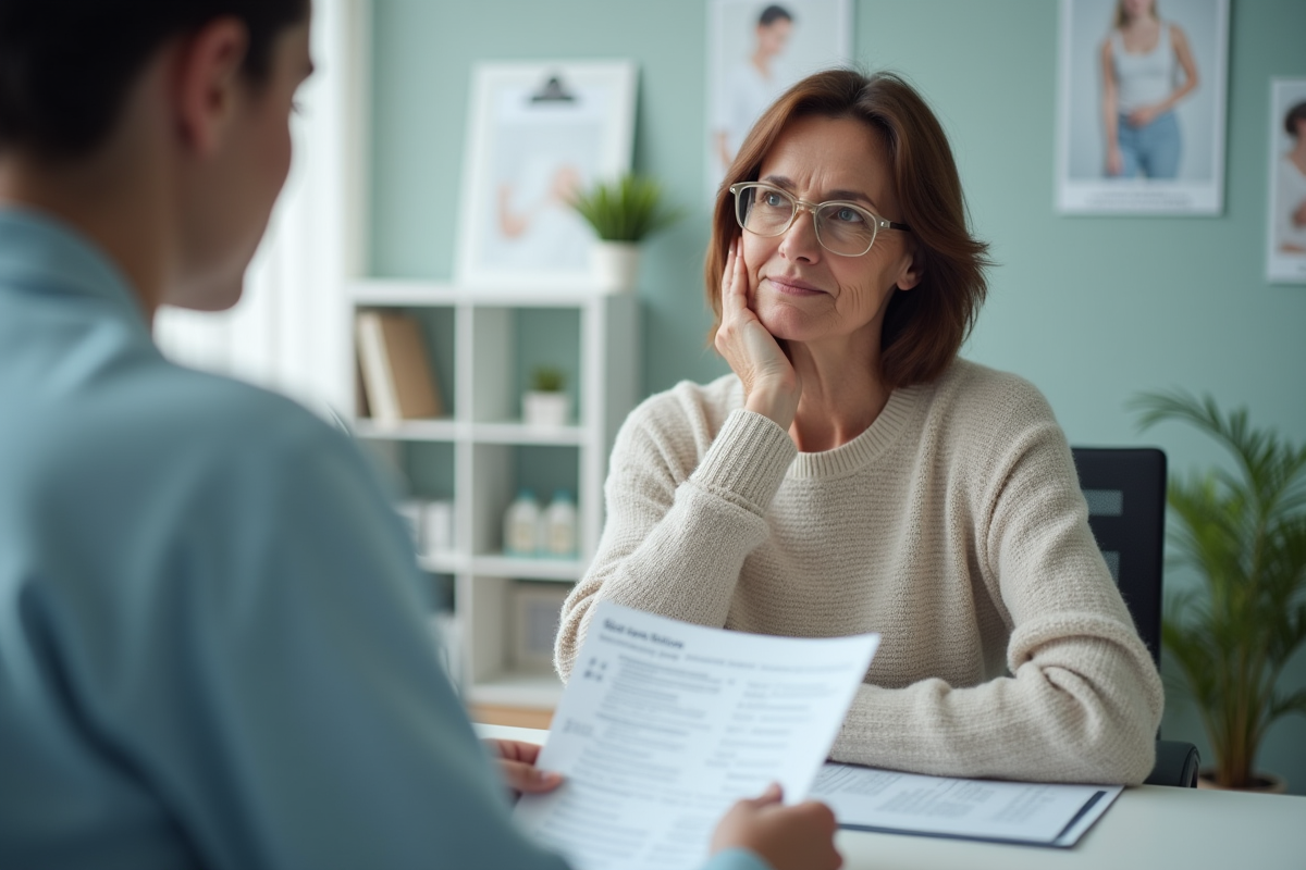 Femme d'âge moyen en consultation vaccination shingles