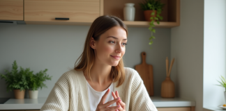 Femme en cuisine avec fruits et noix pour un mode de vie sain
