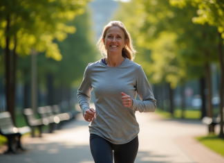 Femme en jogging dans un parc urbain verdoyant