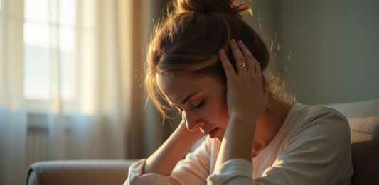 Fibromyalgie : différences avec autres maladies et symptômes similaires Femme pensante assise sur un sofa lumineux