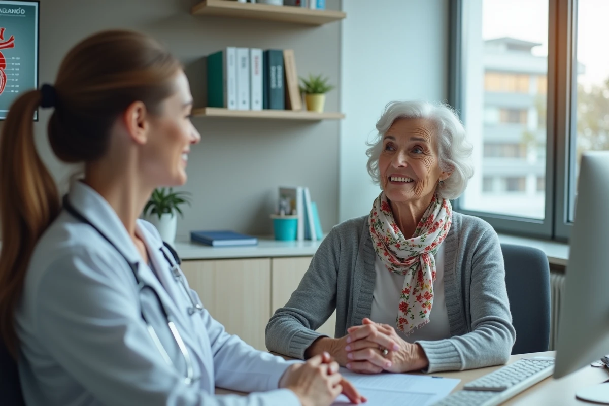 Femme senior en consultation avec une médecin dans un cabinet