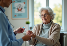 Femme senior recevant un vaccin contre la grippe en clinique