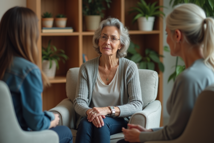 Femme en thérapie dans un salon calme et chaleureux