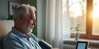 Homme age controle tension arterielle a la maison