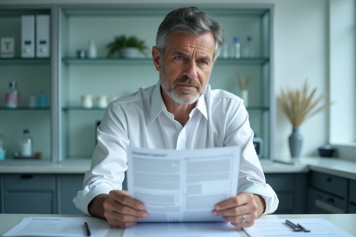 Homme analysant un rapport médical dans un laboratoire