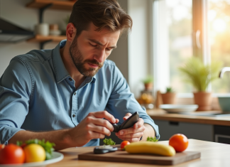 Homme adulte vérifiant son taux de glucose au matin
