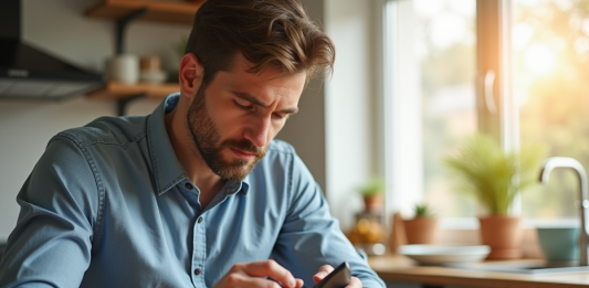 Homme adulte vérifiant son taux de glucose au matin