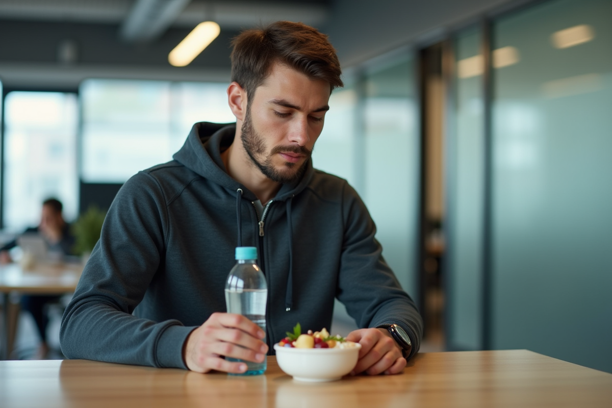 Jeune homme choisissant une collation au bureau