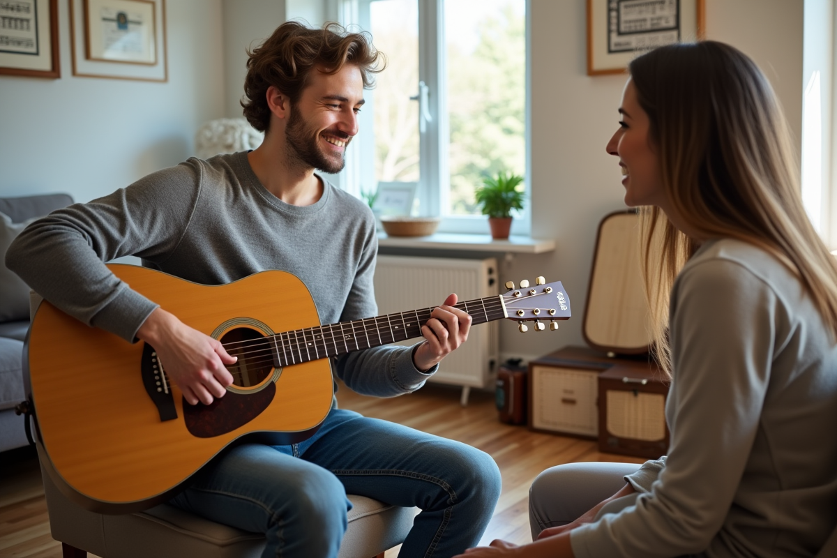 Jeune homme jouant de la guitare en thérapie musicale