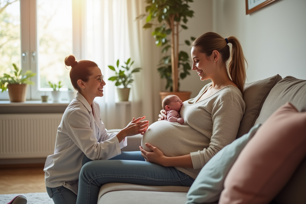 Maman détendue à la maison discutant avec l