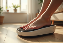 Massager pied électrique en action dans un salon lumineux