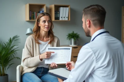 Médecin et femme discutent de pression artérielle dans un cabinet