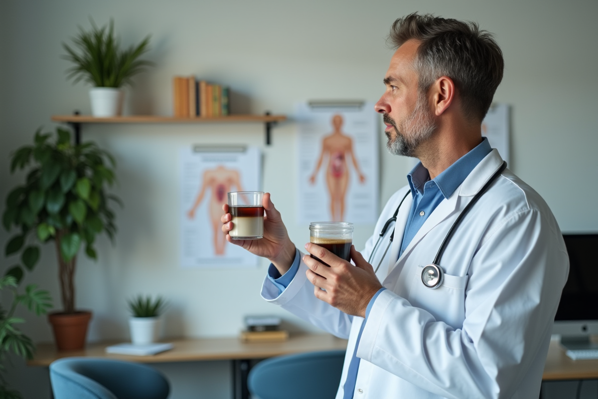 Médecin expliquant un diagramme de grossesse en cabinet