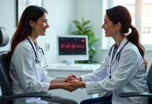 Medecin rassurant un patient dans une clinique cardiologie