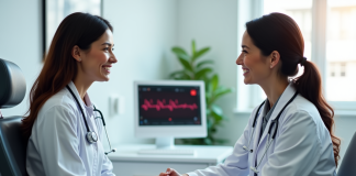 Medecin rassurant un patient dans une clinique cardiologie