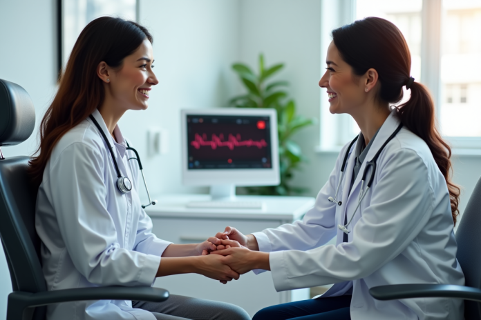 Medecin rassurant un patient dans une clinique cardiologie