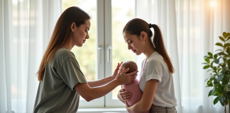 Consultation douce d'ostéopathe avec une mère et son bébé