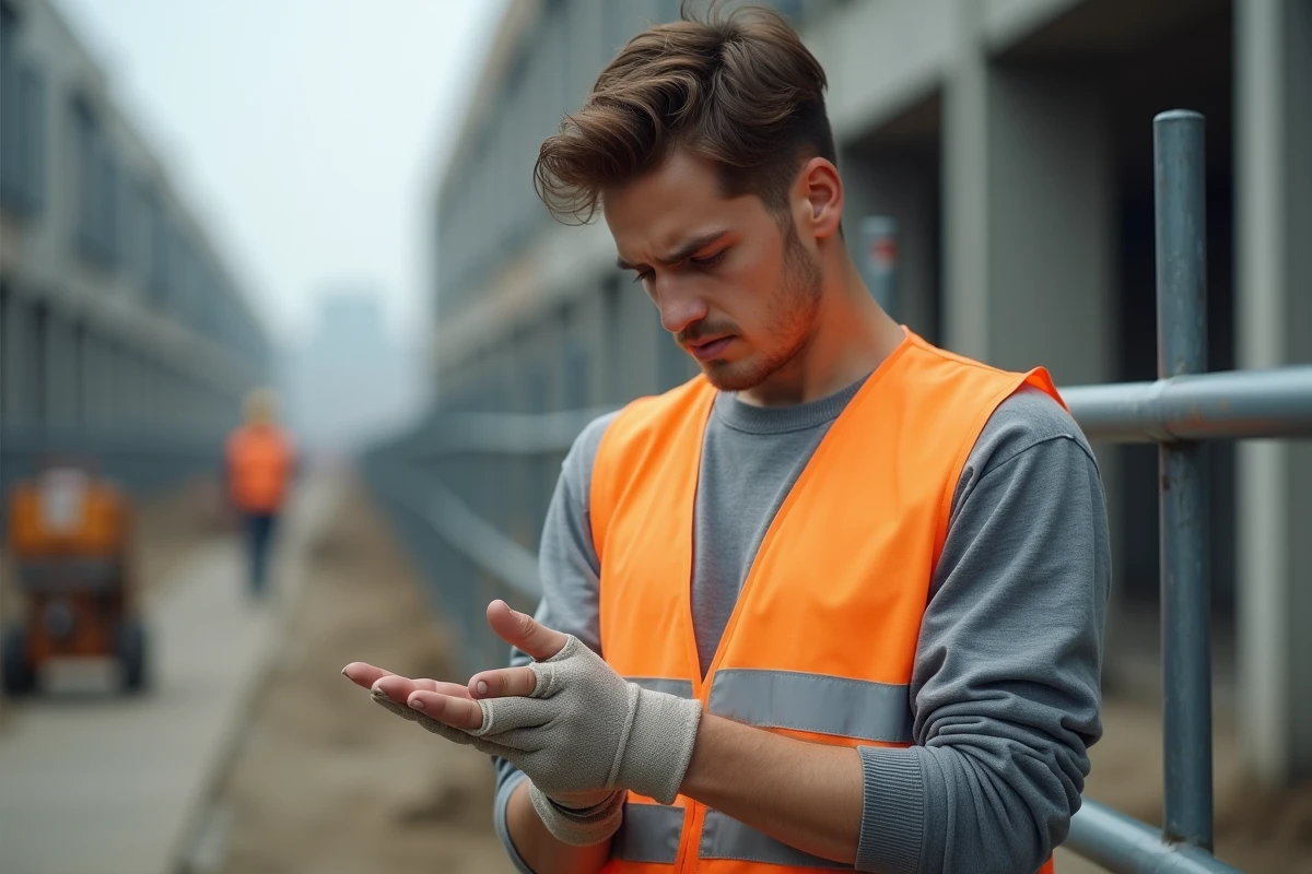 Jeune ouvrier de chantier en train de se gratter la main
