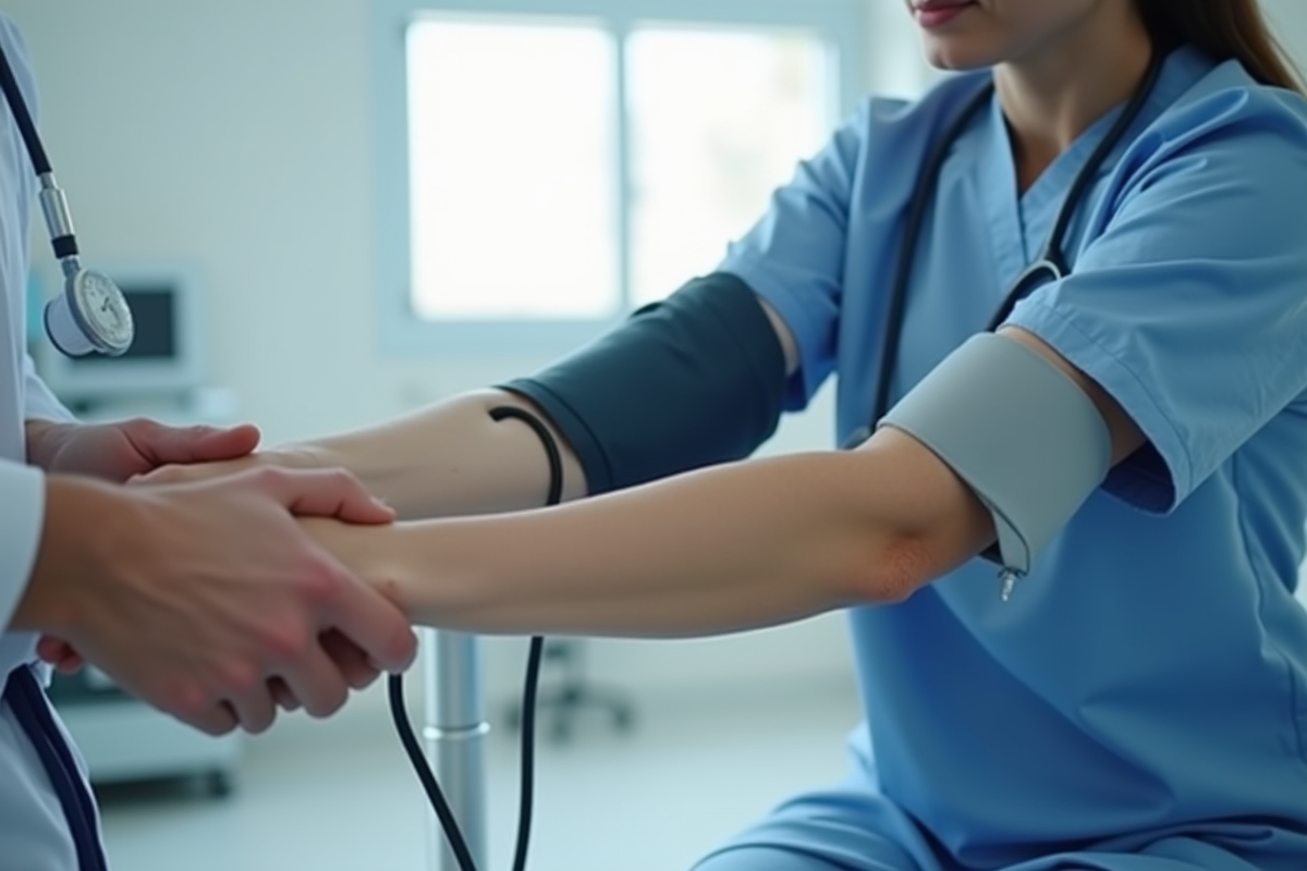 Prise de tension par un professionnel de la sante